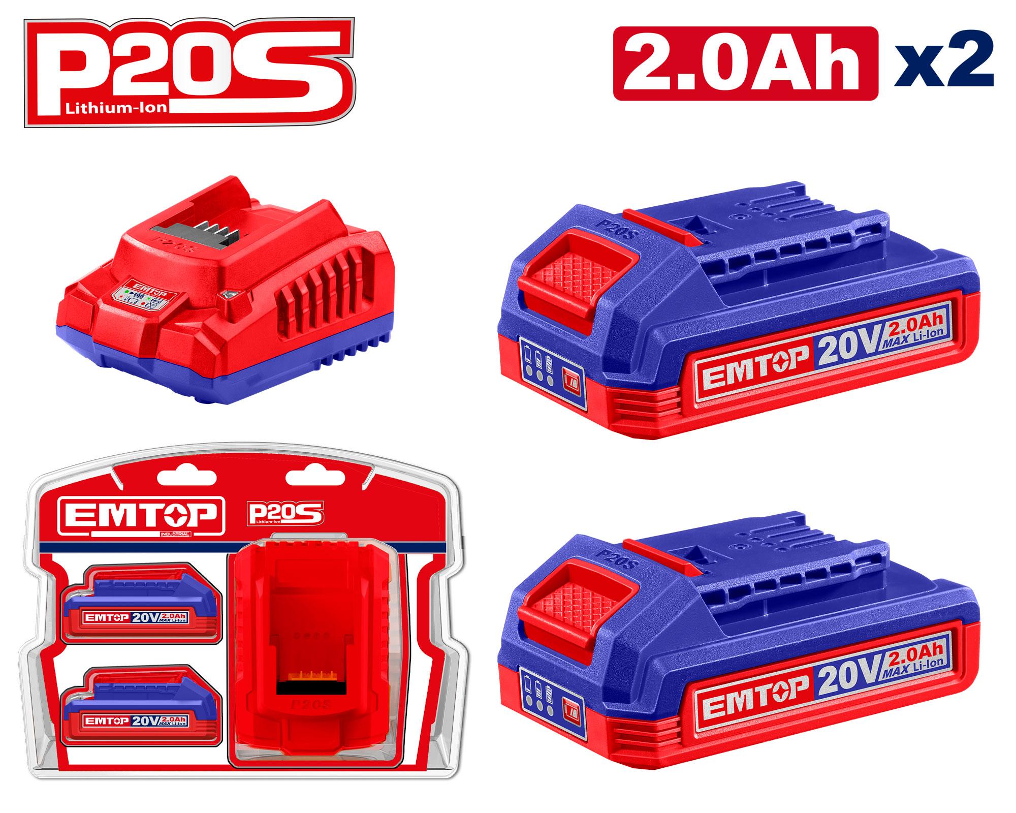 ELBCPK1222 مجموعه باتری ۲ آمپر و شارژر 20 ولت Emtop مدل ELBCPK1222 - تصویر 1