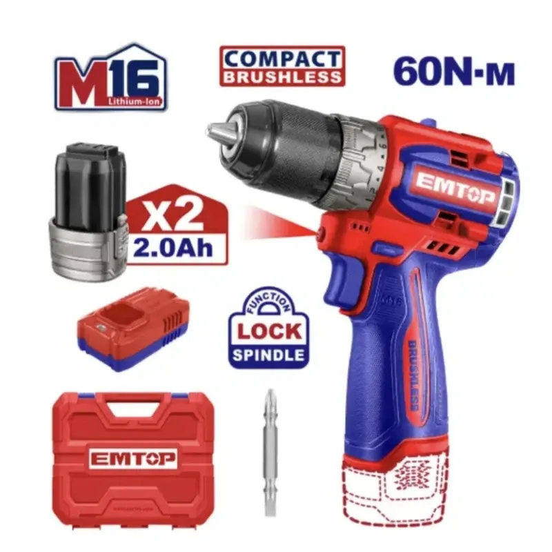 imgi_3_807a9f3e7e8dbd525838daece2931bb1c8158b7539e_1744719084 دریل شارژی براش لس 16 ولت 60 نیوتن EMTOP مدل ECDL16682 - تصویر 1