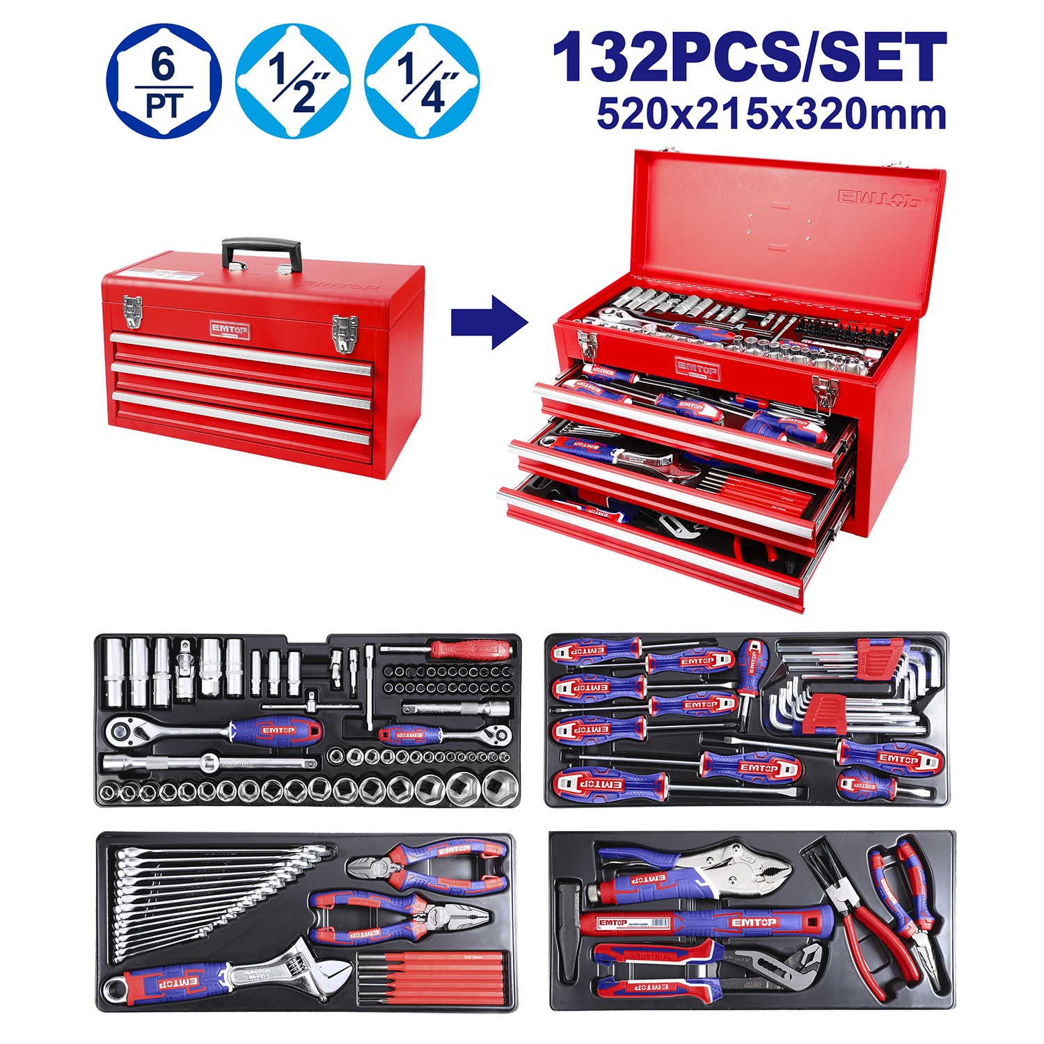 EHTS01321-0 جعبه ابزار 132 پارچه امتاپ مدل EHTS01321 - تصویر 1